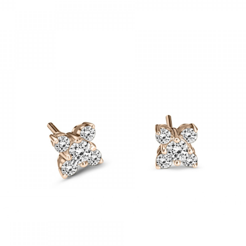 Multistone earrings flowers, 18K pink gold with diamonds 0.41ct, SI1, G, sk3789 EARRINGS Κοσμηματα - chrilia.gr
