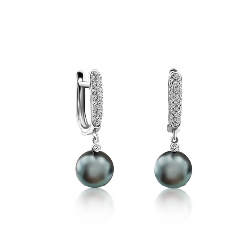 Hoop earrings 18K white gold with diamonds 0.28ct and black pearls 10.00mm, VS1, G, sk4020 EARRINGS Κοσμηματα - chrilia.gr