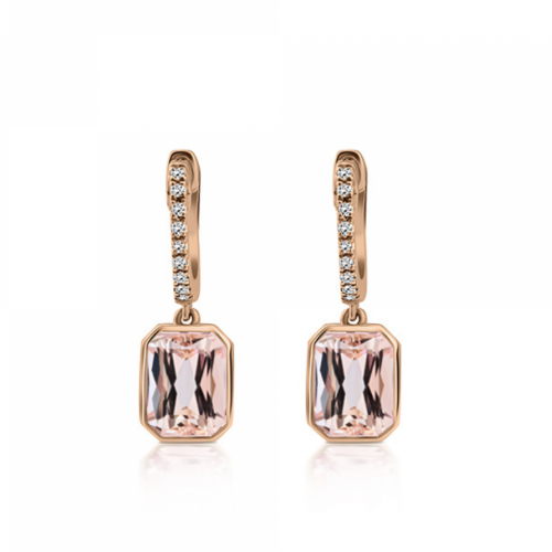 Hoop earrings 18K pink gold with morganite 3.00ct and diamonds 0.08ct, SI1, G, sk4026 EARRINGS Κοσμηματα - chrilia.gr