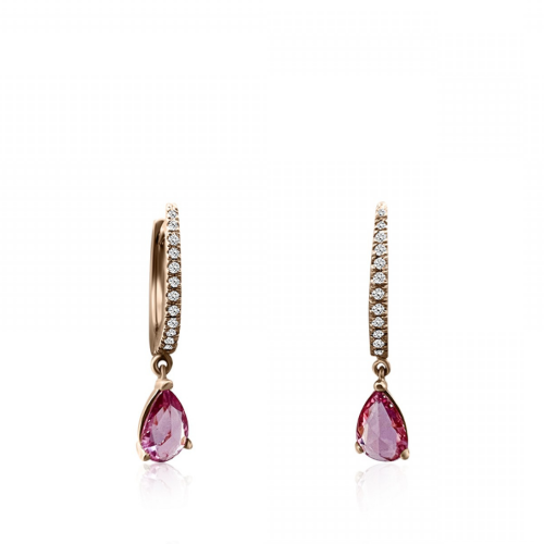 Hoop earrings 18K pink gold with pink sapphire 0.59ct and diamonds 0.07ct, VS1, G, sk3669 EARRINGS Κοσμηματα - chrilia.gr