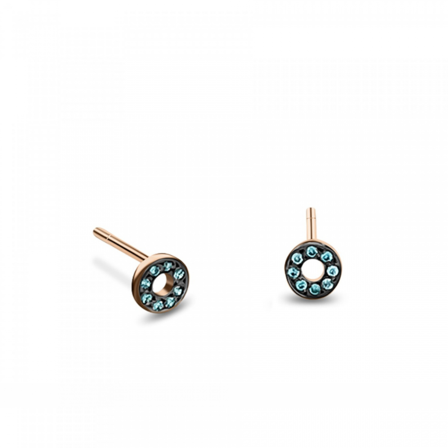 Round earrings K9 pink gold with blue zircon, sk3508 EARRINGS Κοσμηματα - chrilia.gr