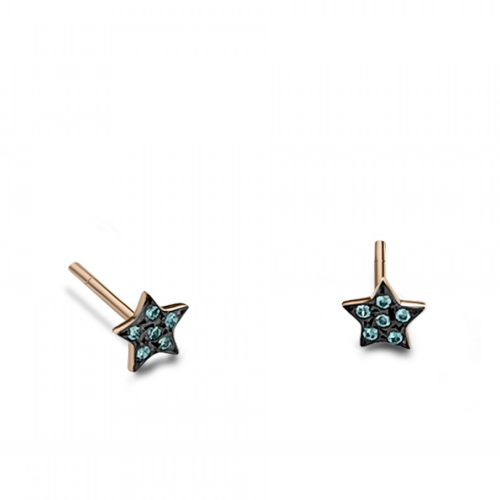 Star earrings K9 pink gold with blue zircon, sk3509 EARRINGS Κοσμηματα - chrilia.gr
