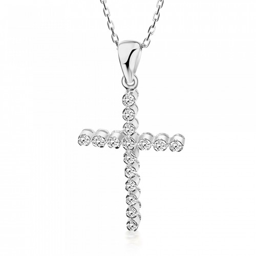 Βαπτιστικός σταυρός με αλυσίδα Κ18 λευκόχρυσο με διαμάντια 0.18ct, VS1, G st4067 ΣΤΑΥΡΟΙ Κοσμηματα - chrilia.gr