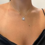 Flower necklace, Κ14 white gold with zircon, ko1664 NECKLACES Κοσμηματα - chrilia.gr