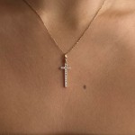 Cross necklace, Κ14 pink gold with zircon, ko2385 NECKLACES Κοσμηματα - chrilia.gr