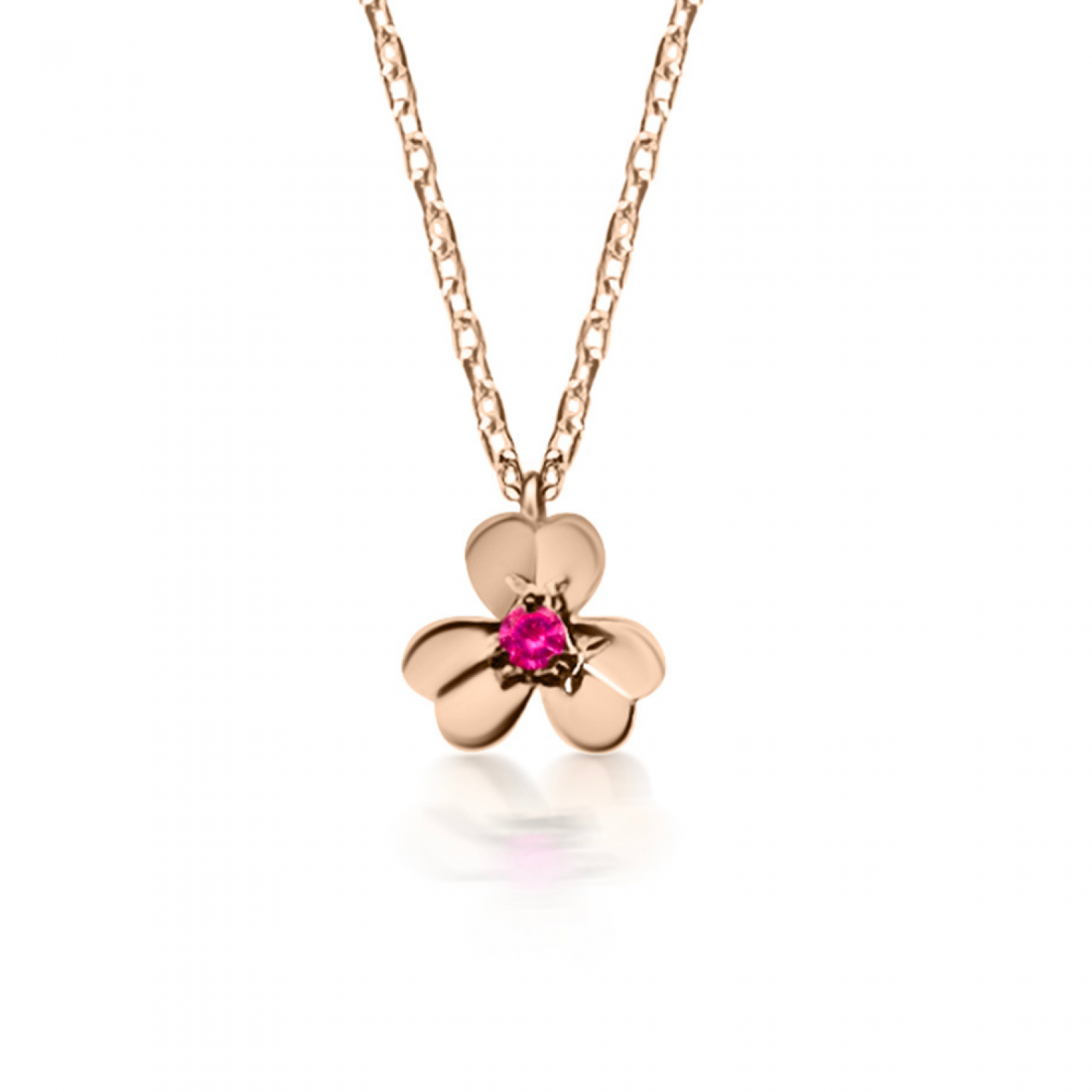 Clover necklace, Κ9 pink gold with ruby 0.08ct, ko5891 NECKLACES Κοσμηματα - chrilia.gr