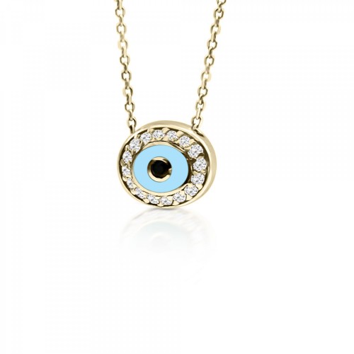 Eye necklace, Κ9 gold with zircon and enamel, ko5162 NECKLACES Κοσμηματα - chrilia.gr