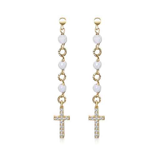 Dangle earrings K14 gold with white onyx, sk1579 EARRINGS Κοσμηματα - chrilia.gr