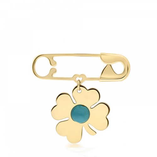 Babies pin K14 gold with four-leaf clover and turquoise pf0041 BABIES Κοσμηματα - chrilia.gr