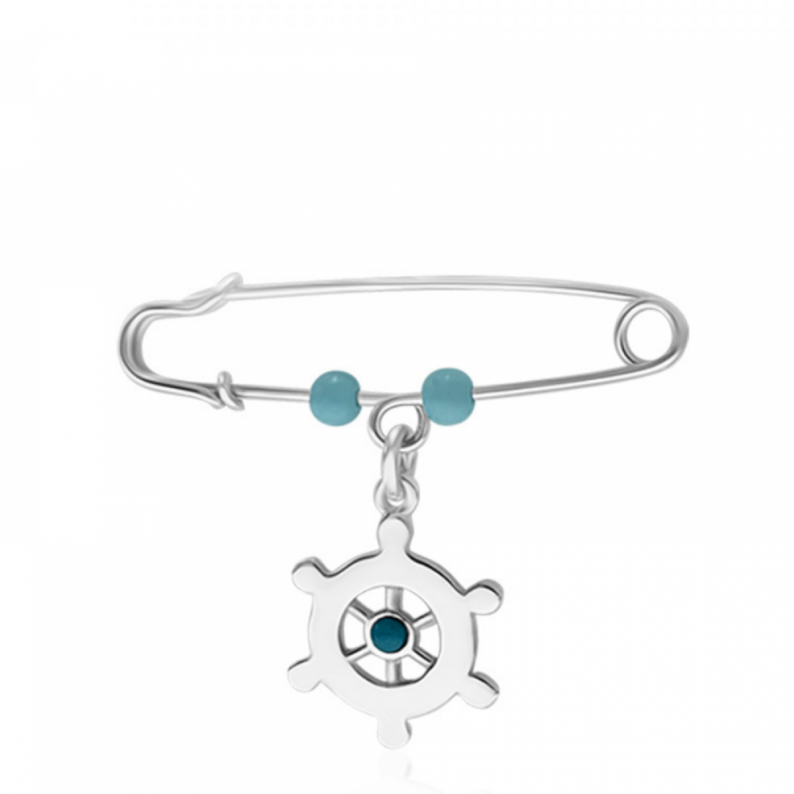 Babies pin K9 white gold with anchor and turquoise pf0115 BABIES Κοσμηματα - chrilia.gr