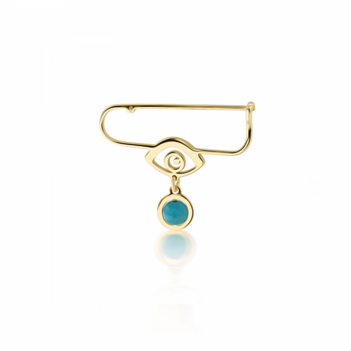 Babies pin K14 gold with eye and turquoise pf0125 BABIES Κοσμηματα - chrilia.gr
