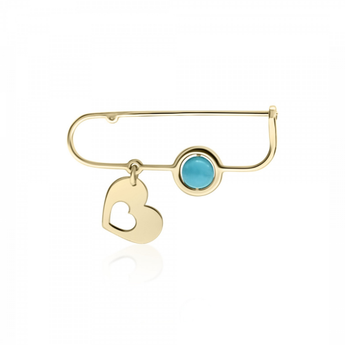 Babies pin K14 gold with heart and turquoise pf0137 BABIES Κοσμηματα - chrilia.gr