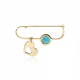 Babies pin K14 gold with heart and turquoise pf0137