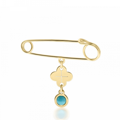 Babies pin K14 gold with cross and turquoise pf0142 BABIES Κοσμηματα - chrilia.gr