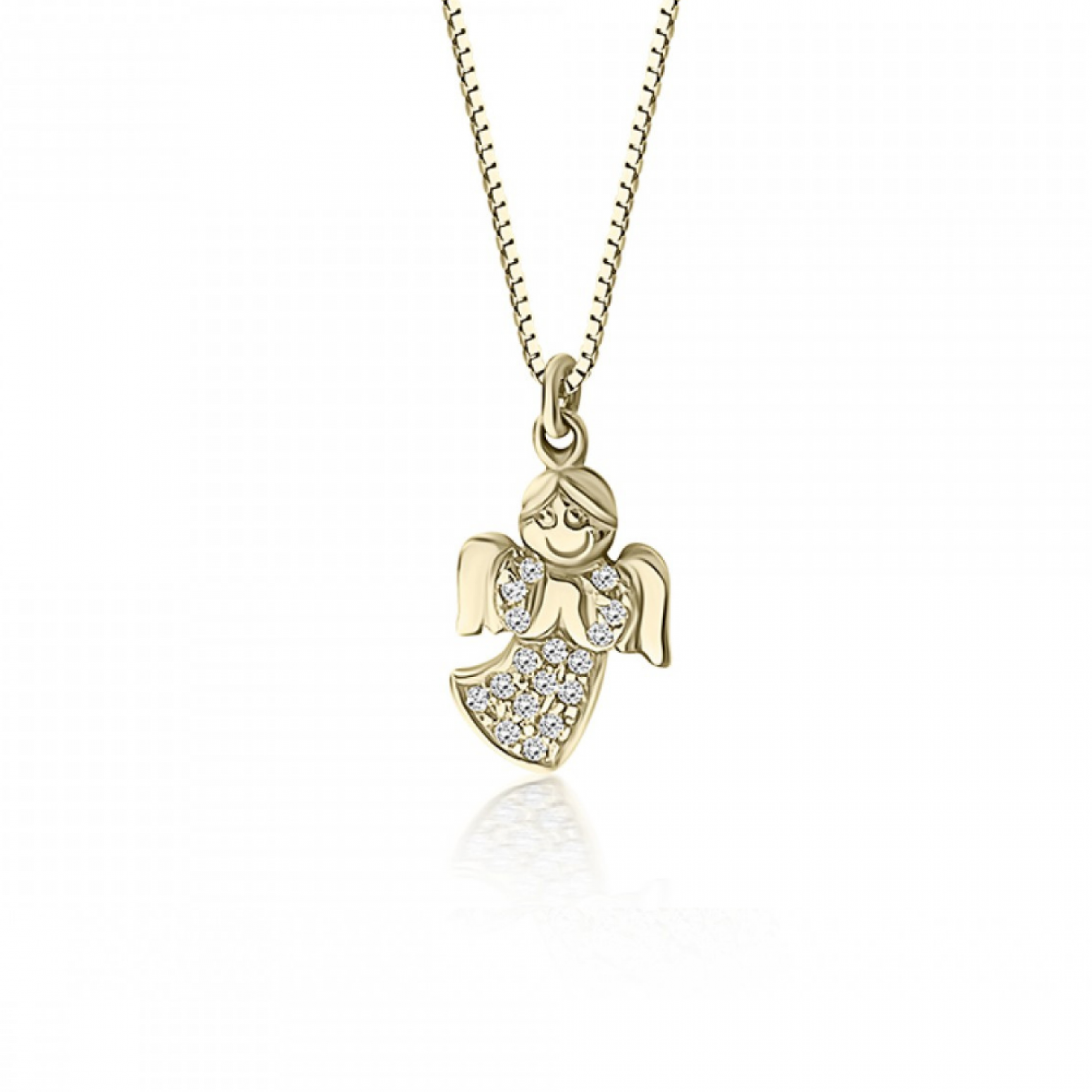Angel necklace, Κ14 gold with zircon, ko1764 NECKLACES Κοσμηματα - chrilia.gr