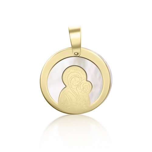 Babies pendant K14 gold with Holy Mary and mother of pearl pm0185 BABIES Κοσμηματα - chrilia.gr