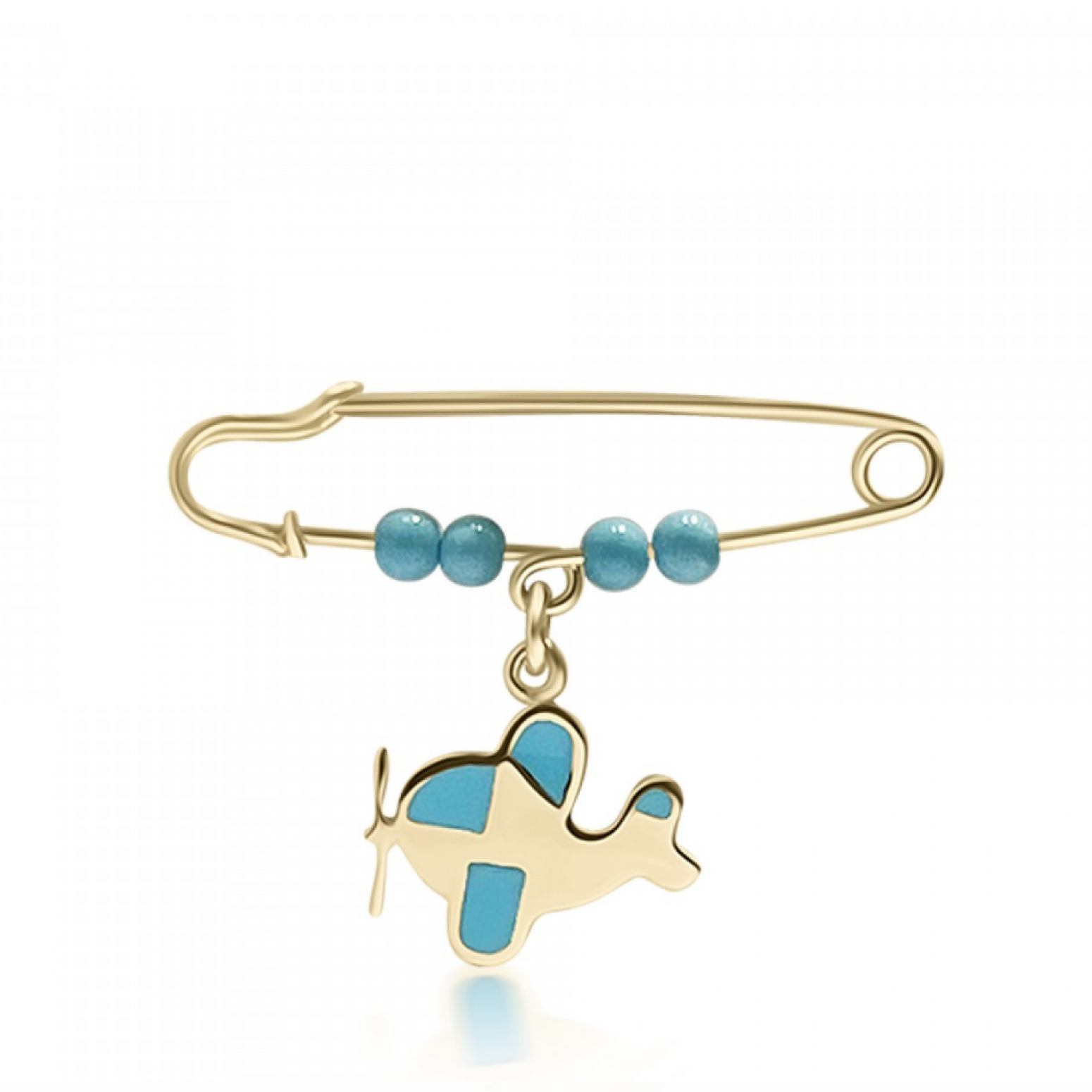 Babies pin K9 gold with airplane, turquoise and enamel, pf0188 BABIES Κοσμηματα - chrilia.gr