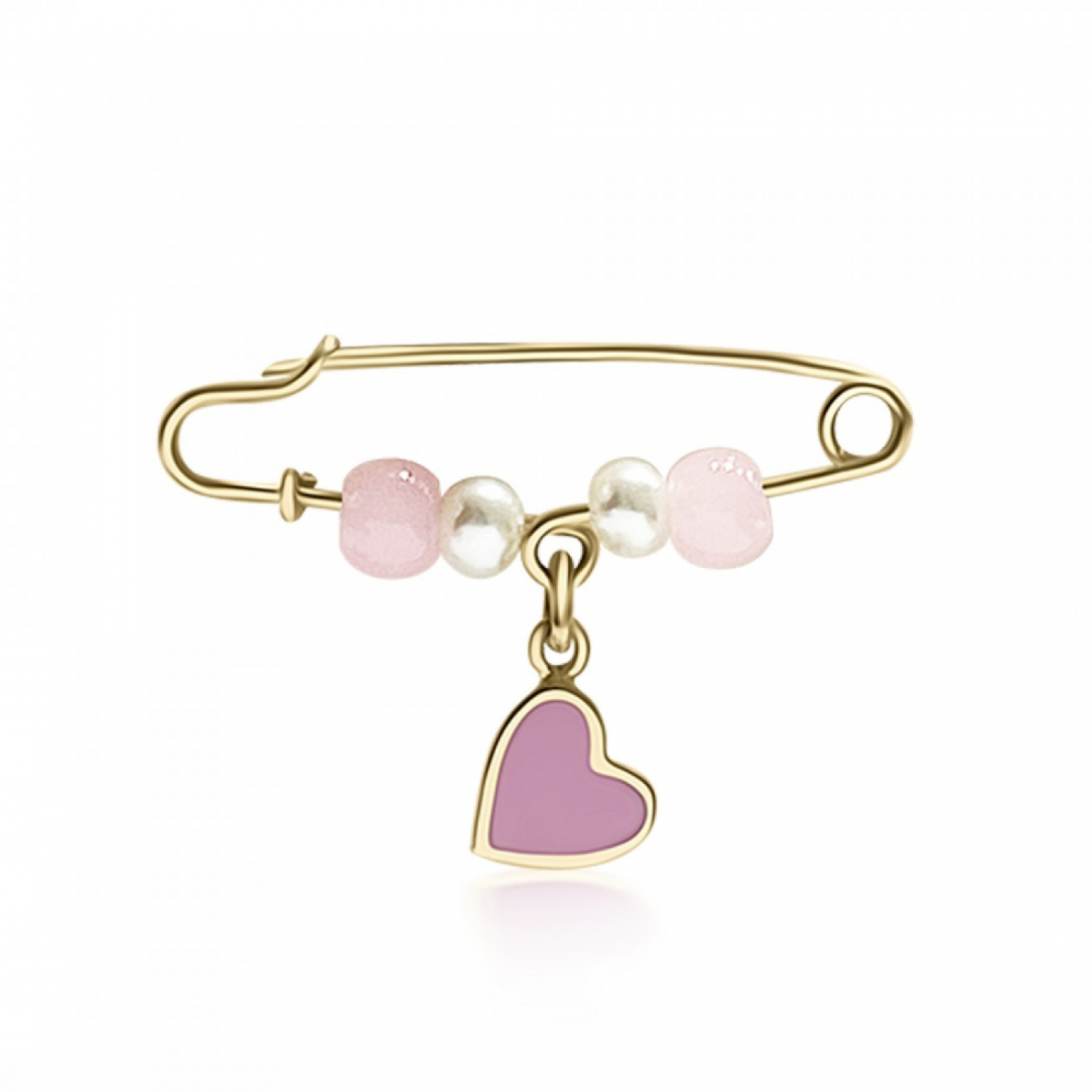 Babies pin K9 pink gold with heart, pink quartz, white pearls and enamel, pf0189 BABIES Κοσμηματα - chrilia.gr