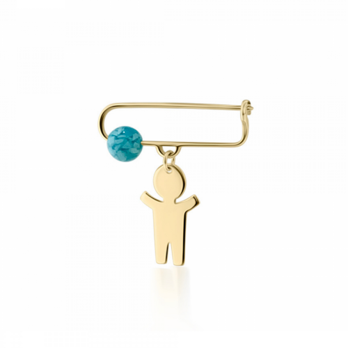 Babies pin K14 gold with boy and turquoise pf0019 BABIES Κοσμηματα - chrilia.gr