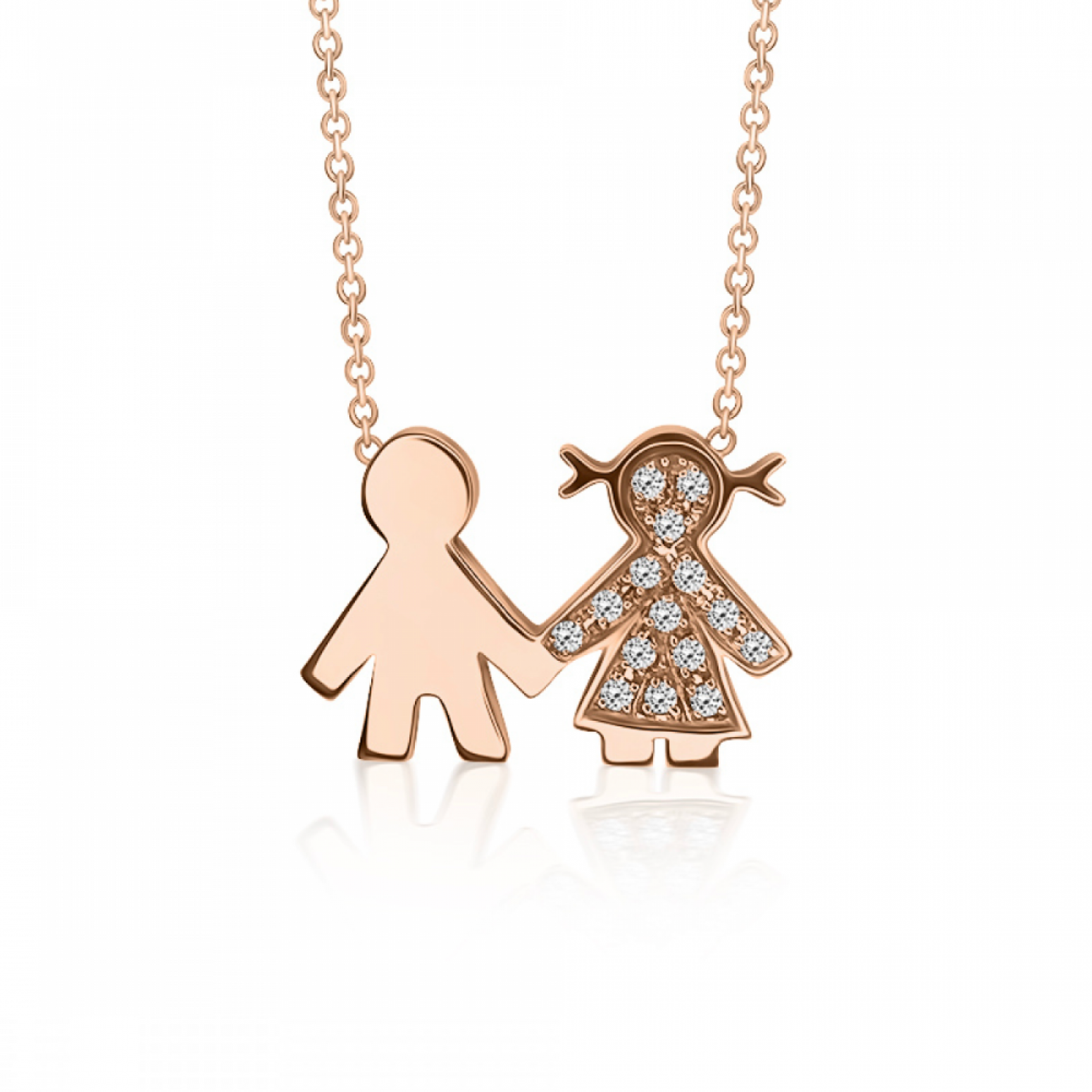 Necklace for mum, K18 pink gold with boy, girl and diamonds 0.07ct, VS1, H, ko3258 NECKLACES Κοσμηματα - chrilia.gr