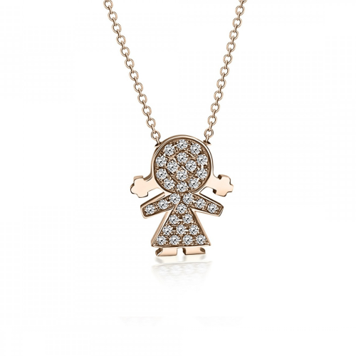 Necklace for mum, K18 pink gold with girl and diamonds 0.19ct, VS1, H, ko3259 NECKLACES Κοσμηματα - chrilia.gr