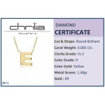 Κολιέ μονόγραμμα E, Κ9 χρυσό με διαμάντι 0.005ct, VS2, H ko3971 ΚΟΛΙΕ Κοσμηματα - chrilia.gr