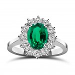 Solitaire ring 18K white gold with emerald 1.05ct and diamonds, VS1, G, da4106 ENGAGEMENT RINGS Κοσμηματα - chrilia.gr