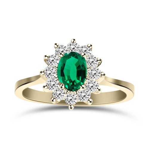 Solitaire ring 18K gold with emerald 0.37ct and diamonds, VS1, G, da4108 ENGAGEMENT RINGS Κοσμηματα - chrilia.gr