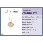 Monogram necklace Γ in round disk , Κ14 pink gold with diamond 0.02ct, VS2, H ko4629 NECKLACES Κοσμηματα - chrilia.gr