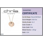 Monogram necklace Χ in round disk , Κ14 pink gold with diamond 0.02ct, VS2, H ko4635 NECKLACES Κοσμηματα - chrilia.gr
