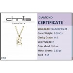 Monogram necklace Ε, Κ18 gold with diamonds 0.03ct, VS1, H and enamel, ko5450 NECKLACES Κοσμηματα - chrilia.gr