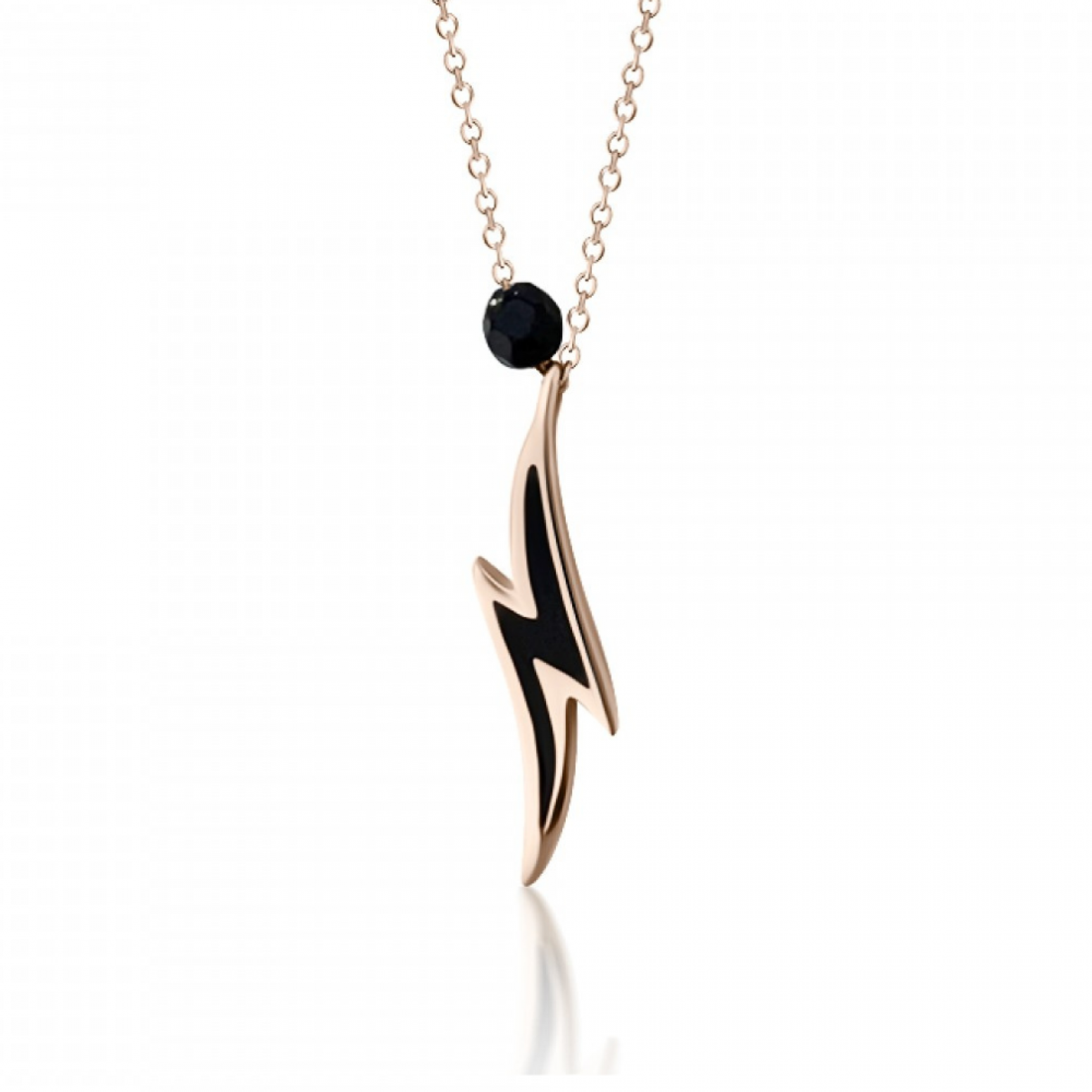 Lightning strike necklace, Κ9 pink gold with black zircon and enamel, ko5481 NECKLACES Κοσμηματα - chrilia.gr