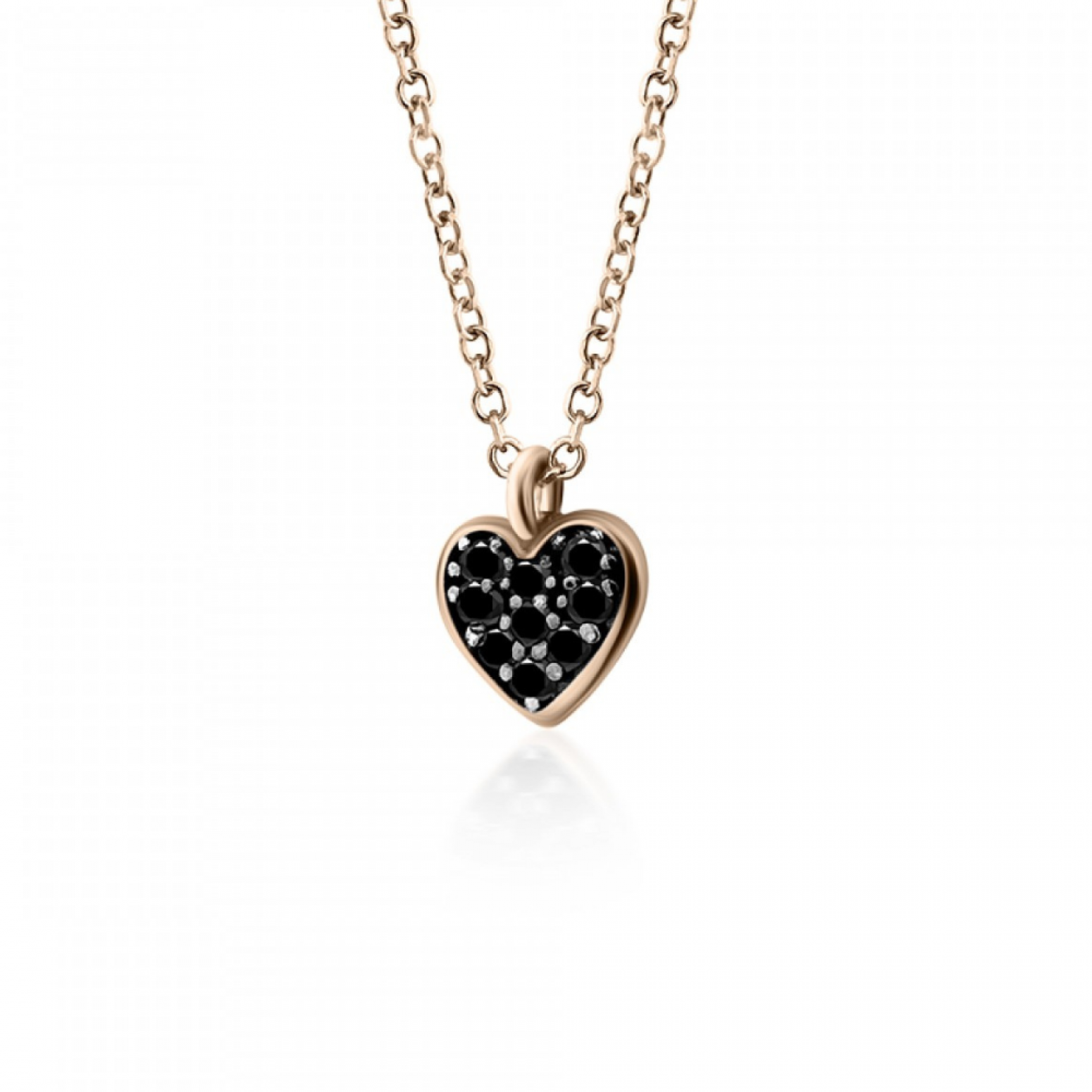 Heart necklace, Κ14 pink gold with black zircon, ko5497 NECKLACES Κοσμηματα - chrilia.gr