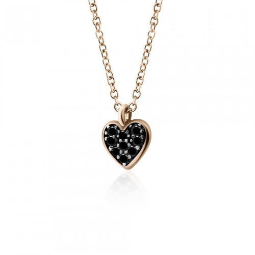 Heart necklace, Κ14 pink gold with black zircon, ko5497 NECKLACES Κοσμηματα - chrilia.gr