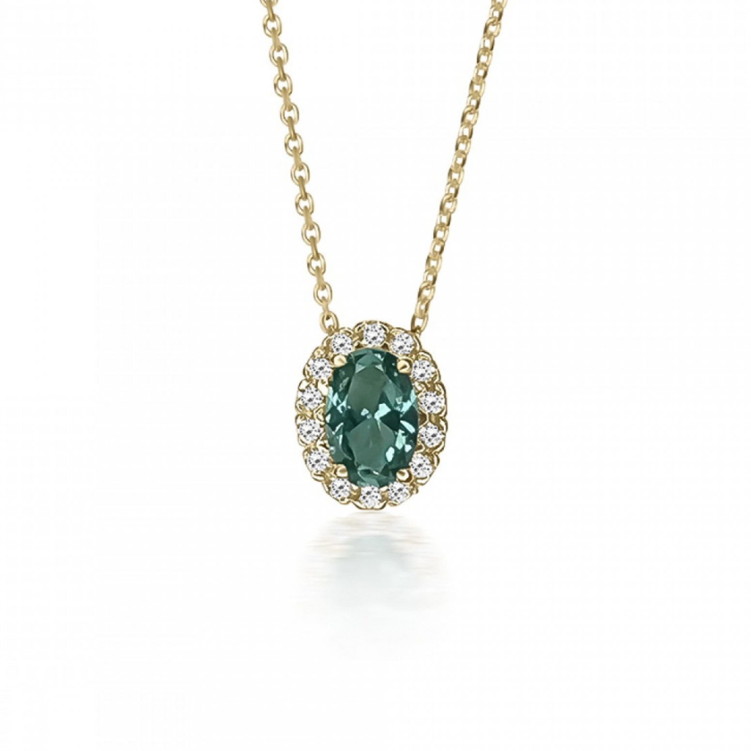 Oval necklace, Κ14 gold with green and white zircon, ko5736 NECKLACES Κοσμηματα - chrilia.gr