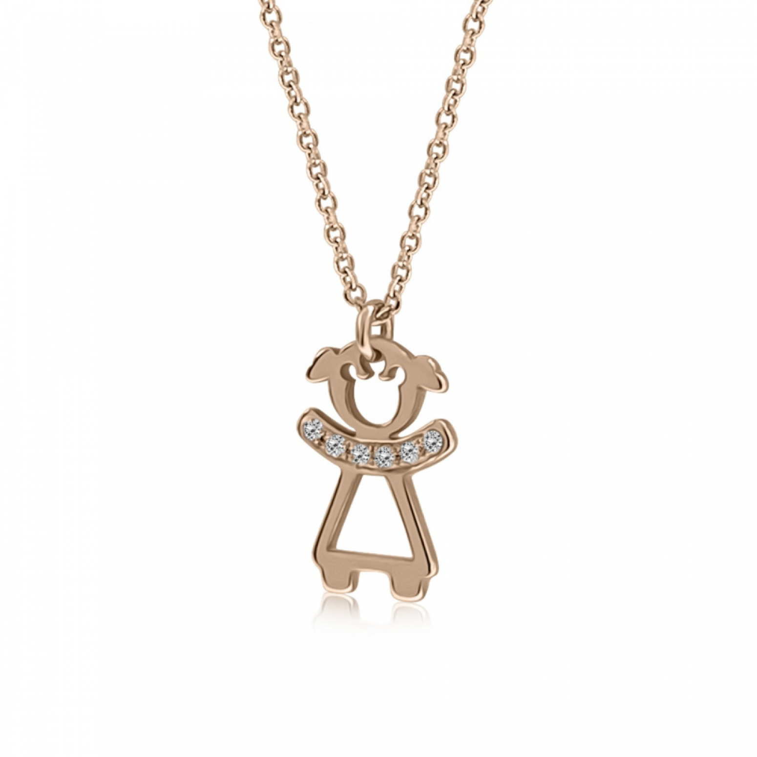 Necklace for baby and mum, K14 pink gold with girl and diamonds 0.03ct, VS2, H, pk0092 NECKLACES Κοσμηματα - chrilia.gr