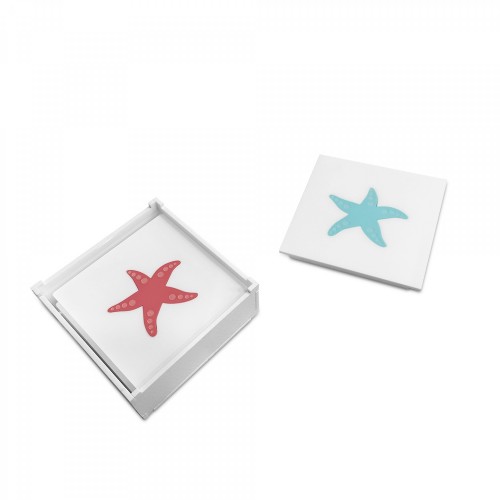 White plexiglass coaster with starfish, ac1547 GIFTS Κοσμηματα - chrilia.gr