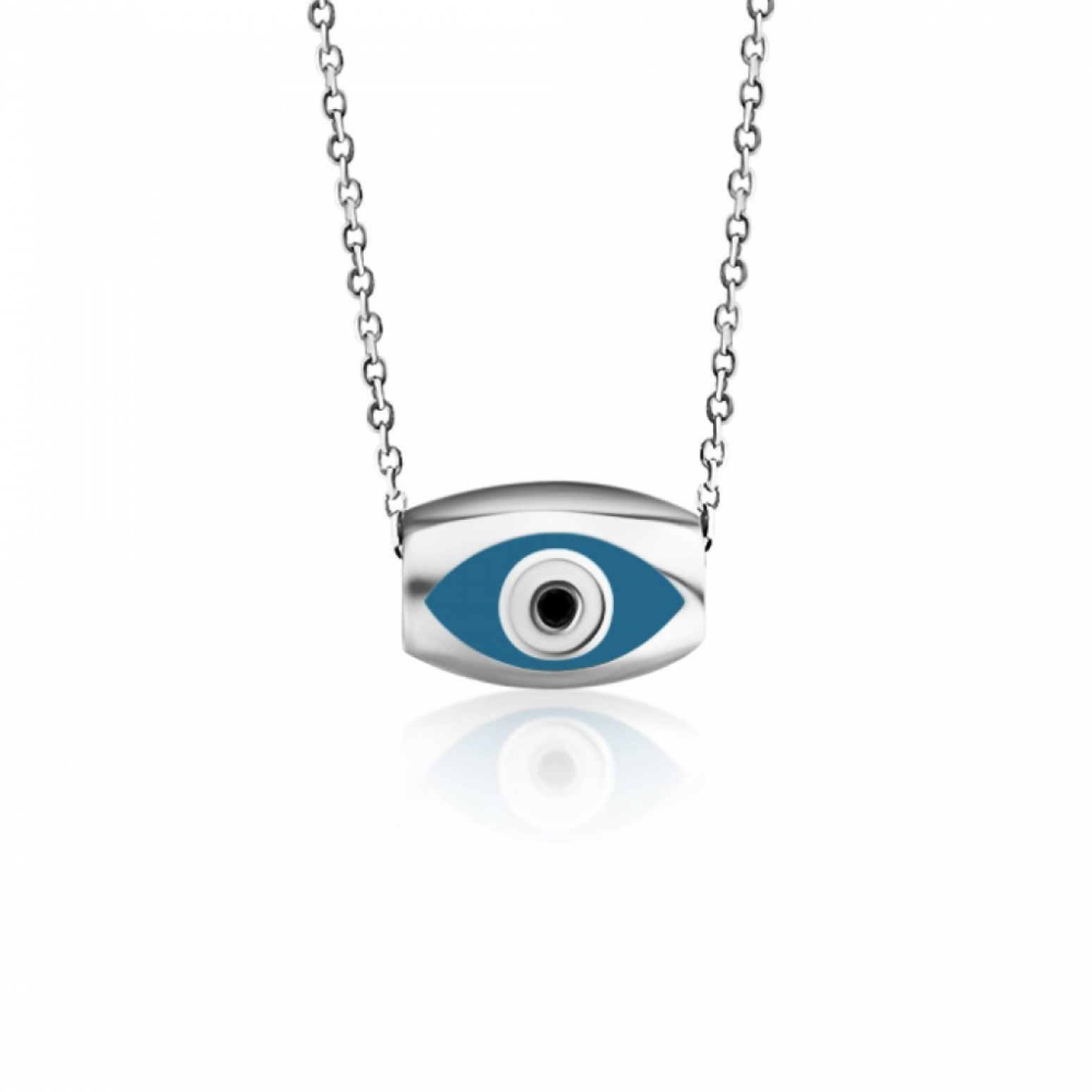 Eye necklace, Κ9 white gold with enamel and spinel, ko5269 NECKLACES Κοσμηματα - chrilia.gr