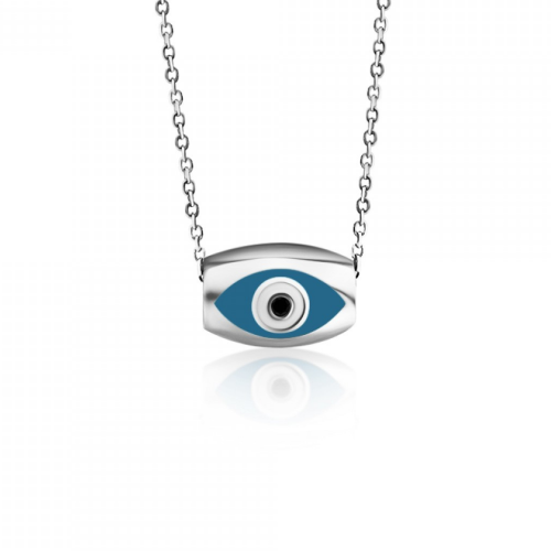 Eye necklace, Κ9 white gold with enamel and spinel, ko5269 NECKLACES Κοσμηματα - chrilia.gr