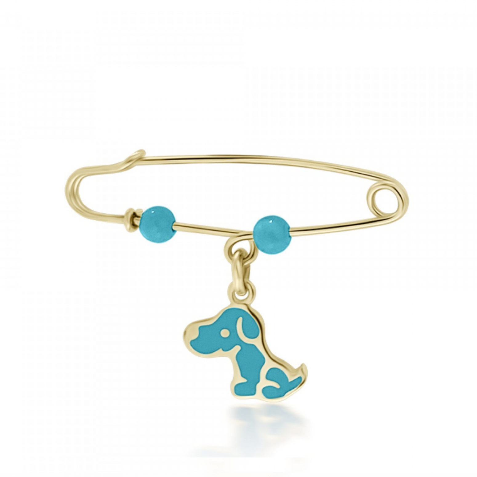 Babies pin K9 gold with dog and turquoise pf0101 BABIES Κοσμηματα - chrilia.gr