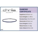 Tennis bracelet 18K white gold with sapphires 11.48ct and diamonds, 0.42ct, VS1/VS2, G/H, br2898 BRACELETS Κοσμηματα - chrilia.gr