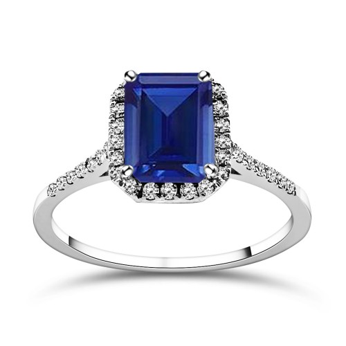 Solitaire ring 18K white gold with sapphire 1.38ct and diamonds , VS1, G da4143 ENGAGEMENT RINGS Κοσμηματα - chrilia.gr