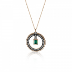 Round necklace, Κ18 pink gold with brown, white diamonds 0.30ct, VS1, H and emerald 0.24ct, ko4522 NECKLACES Κοσμηματα - chrilia.gr