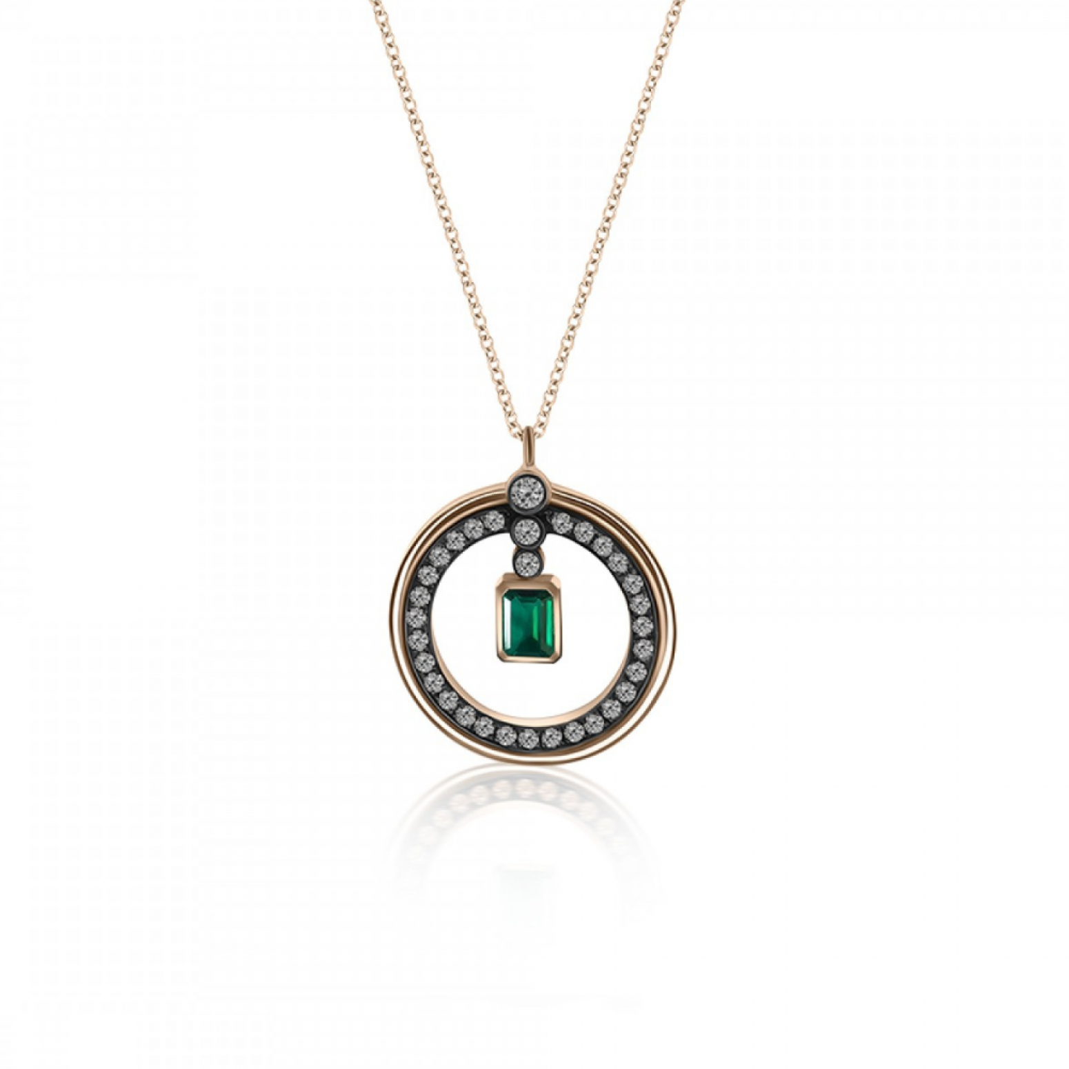 Round necklace, Κ18 pink gold with brown, white diamonds 0.30ct, VS1, H and emerald 0.24ct, ko4522 NECKLACES Κοσμηματα - chrilia.gr