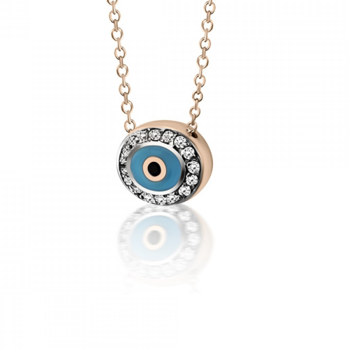 Eye necklace, Κ9 pink gold with zircon and enamel, ko5356 NECKLACES Κοσμηματα - chrilia.gr