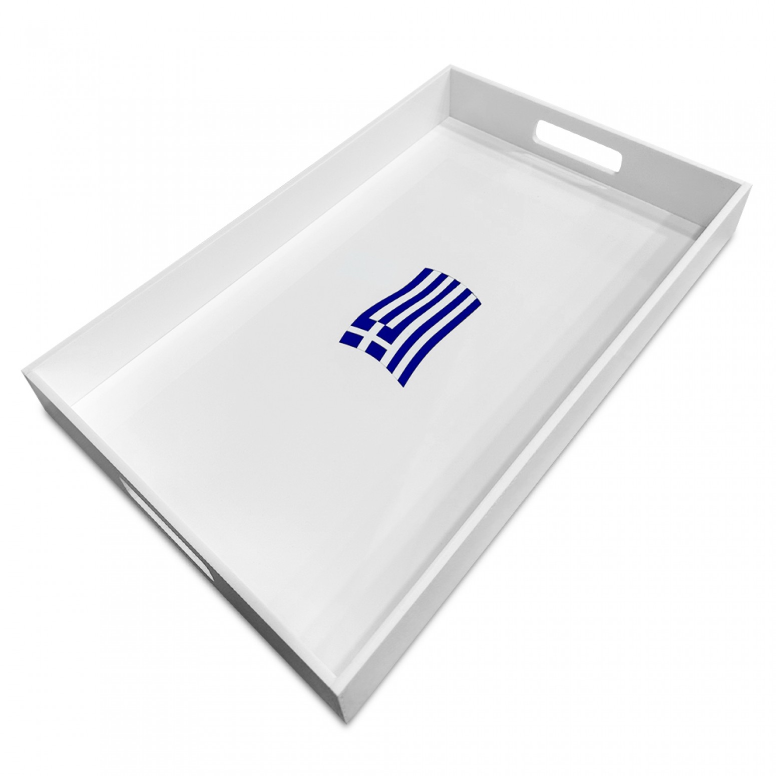 White plexiglass tray with Greek flag 40 x 25 x 5.20cm, ac1568 GIFTS Κοσμηματα - chrilia.gr