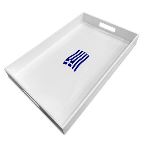 White plexiglass tray with Greek flag 40 x 25 x 5.20cm, ac1568 GIFTS Κοσμηματα - chrilia.gr