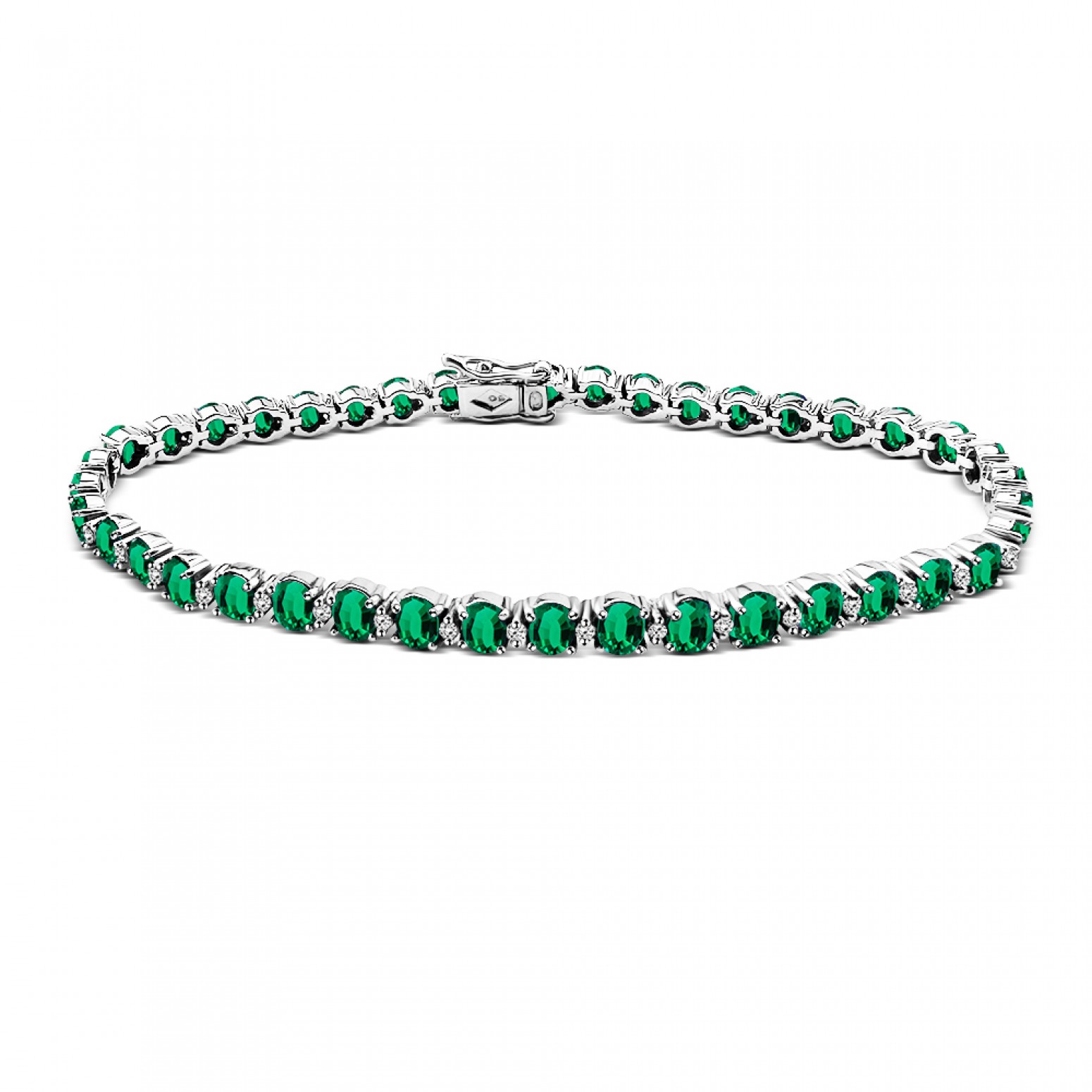 Tennis bracelet 18K white gold with emeralds 9.80ct and diamonds, 0.42ct, VS1/VS2, G/H, br2897 BRACELETS Κοσμηματα - chrilia.gr