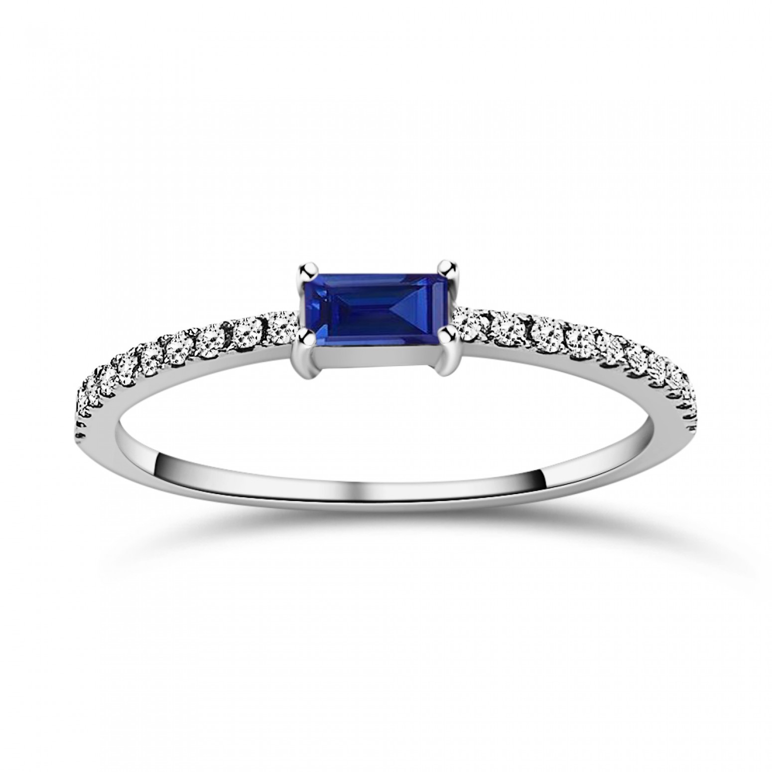Solitaire ring 18K white gold with sapphire 0.14ct and diamonds 0.09ct, VS1, G, da4190 ENGAGEMENT RINGS Κοσμηματα - chrilia.gr