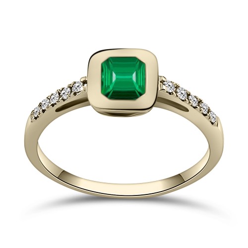 Solitaire ring 18K gold with emerald 0.60ct and diamonds 0.08ct , VS1, G, da4193 ENGAGEMENT RINGS Κοσμηματα - chrilia.gr